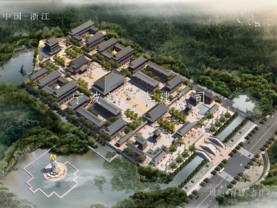 三亚寺院重建规划布局鸟瞰图